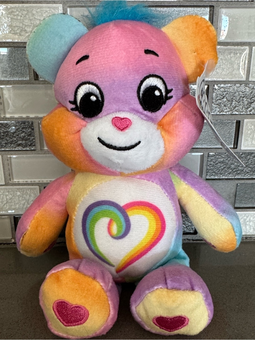 Care Bears TOGETHERNESS BEAR “Love All” Colorful Rainbow Heart Sitting Plush NEW